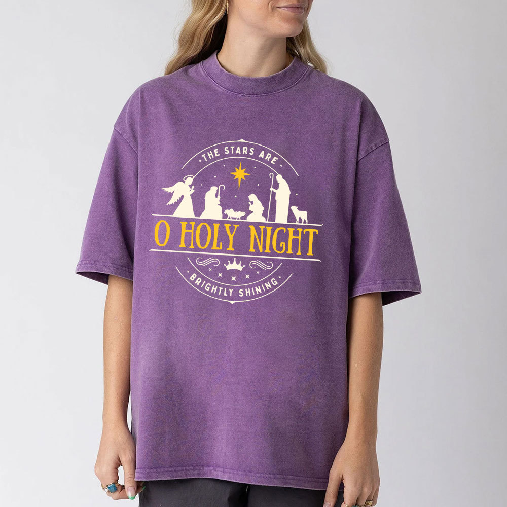 O Holy Night Christian Washed Christmas T-Shirt