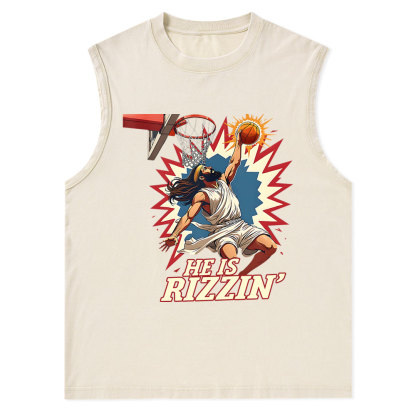 He Is Rizzen Jesus Christian Washed Tank Top