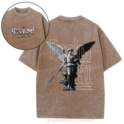 For He Will Order His Angels To Protect You Christian Washed T-Shirt