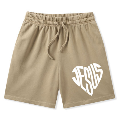 Jesus In My Hearts Christian Washed Shorts