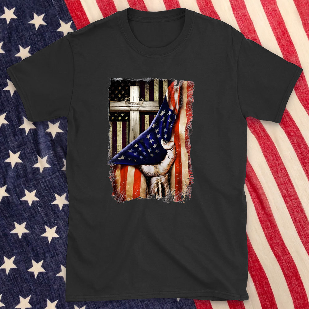 The Cross And America Flag Christian T-Shirt
