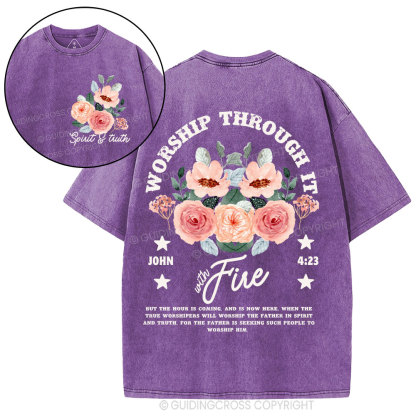 Worship Through It Christian Washed T-Shirt