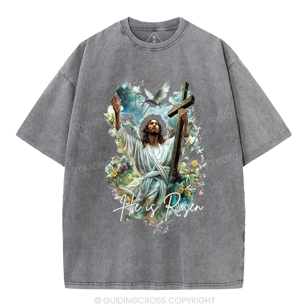 He Is Risen Christian Washed T-Shirt