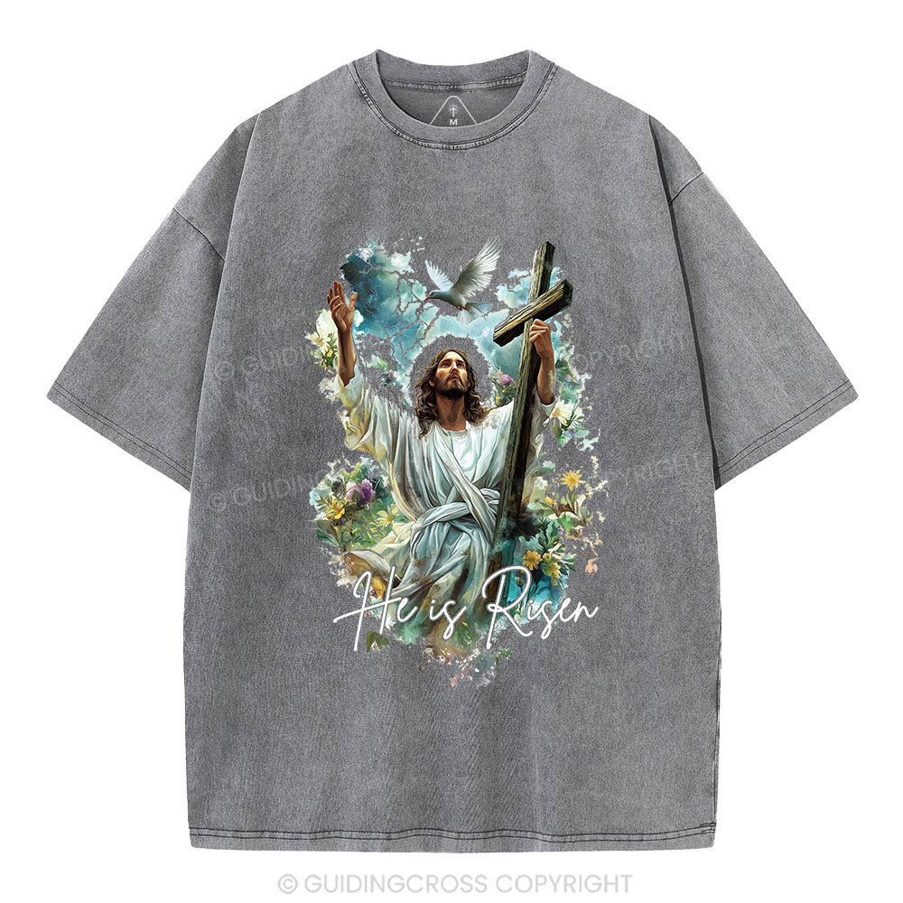 He Is Risen Christian Washed T-Shirt