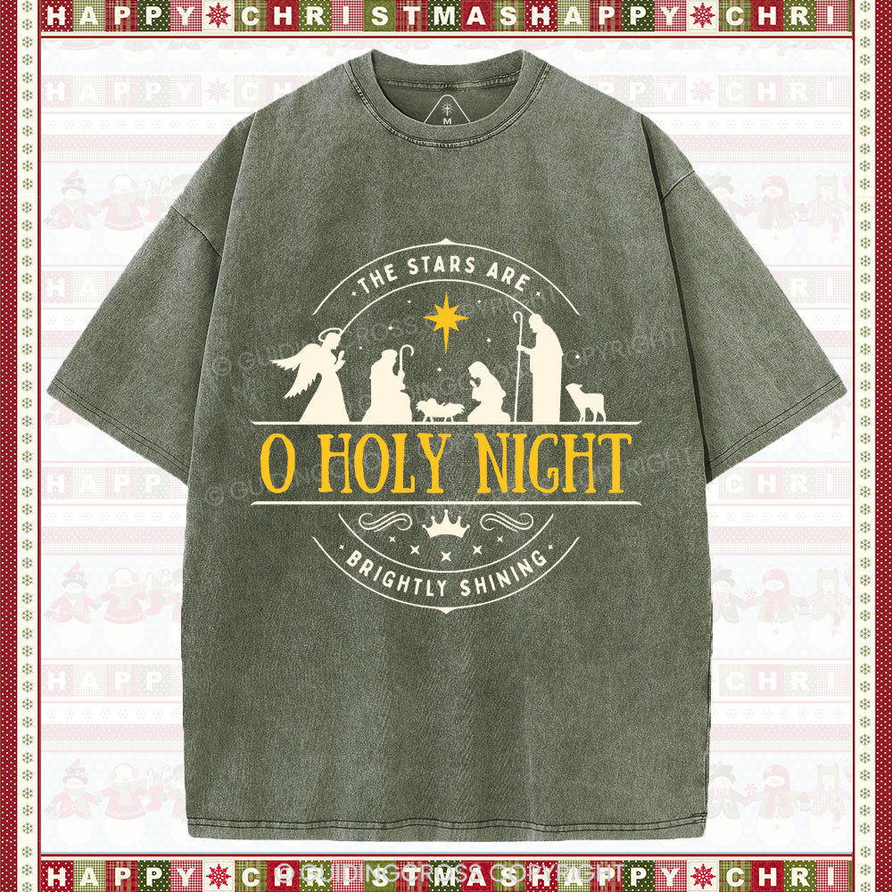 O Holy Night Christian Washed Christmas T-Shirt