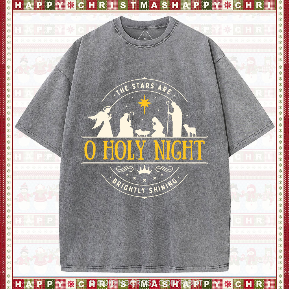 O Holy Night Christian Washed Christmas T-Shirt