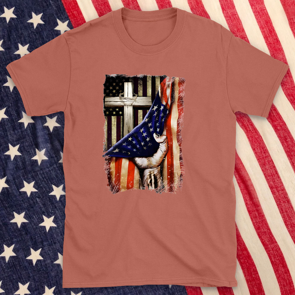 The Cross And America Flag Christian T-Shirt