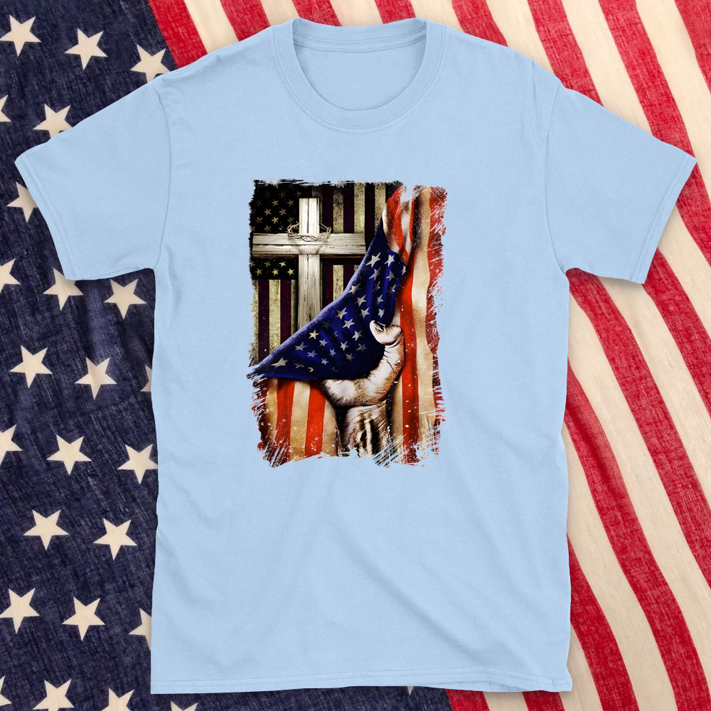 The Cross And America Flag Christian T-Shirt