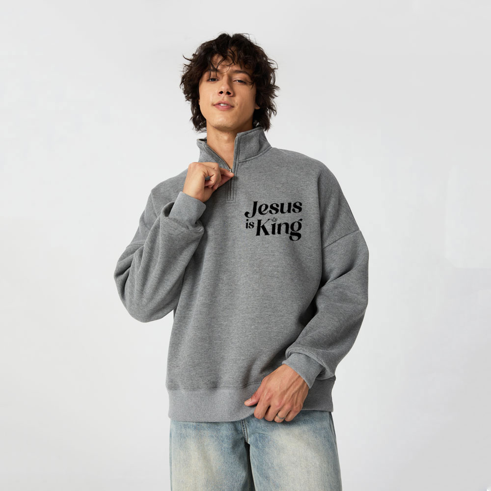 Jesus Is King Christian Half Zip Fleece Sweatshirt