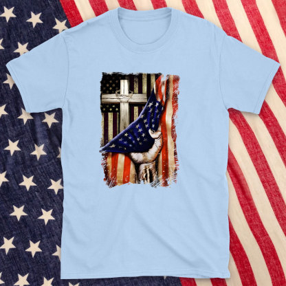 The Cross And America Flag Christian T-Shirt