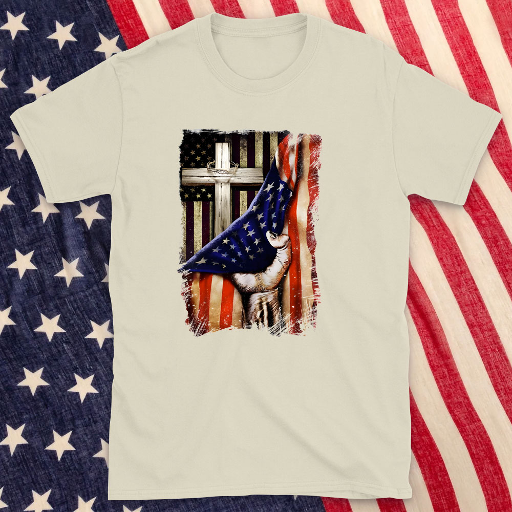 The Cross And America Flag Christian T-Shirt