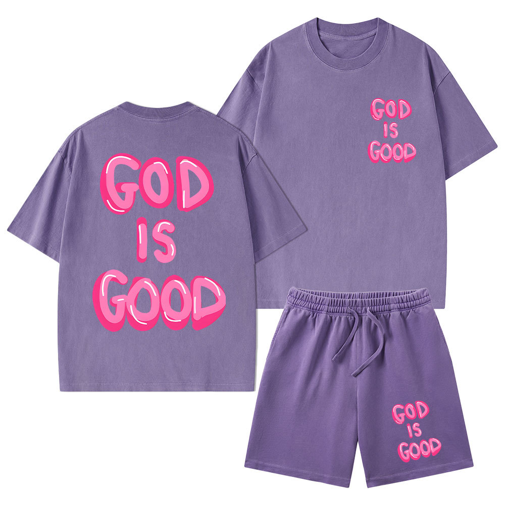 God Is Good Christian Washed T-Shirt & Shorts
