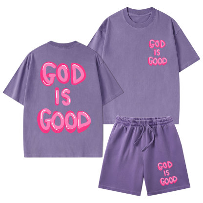 God Is Good Christian Washed T-Shirt & Shorts