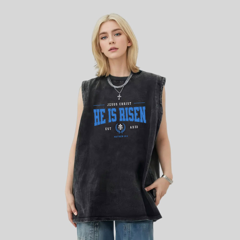 Jesus Christ He Is Risen Christian Washed Tank Top
