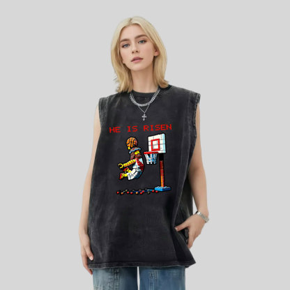 He Is Risen Christian Washed Tank Top