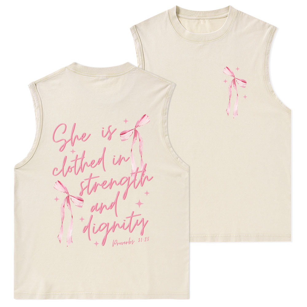 She Is Clothed In Strength And Dignity Christian Washed Tank Top