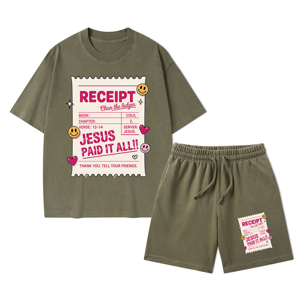 Jesus Paid It All Christian Washed T-Shirt & Shorts