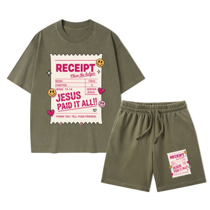 Jesus Paid It All Christian Washed T-Shirt & Shorts