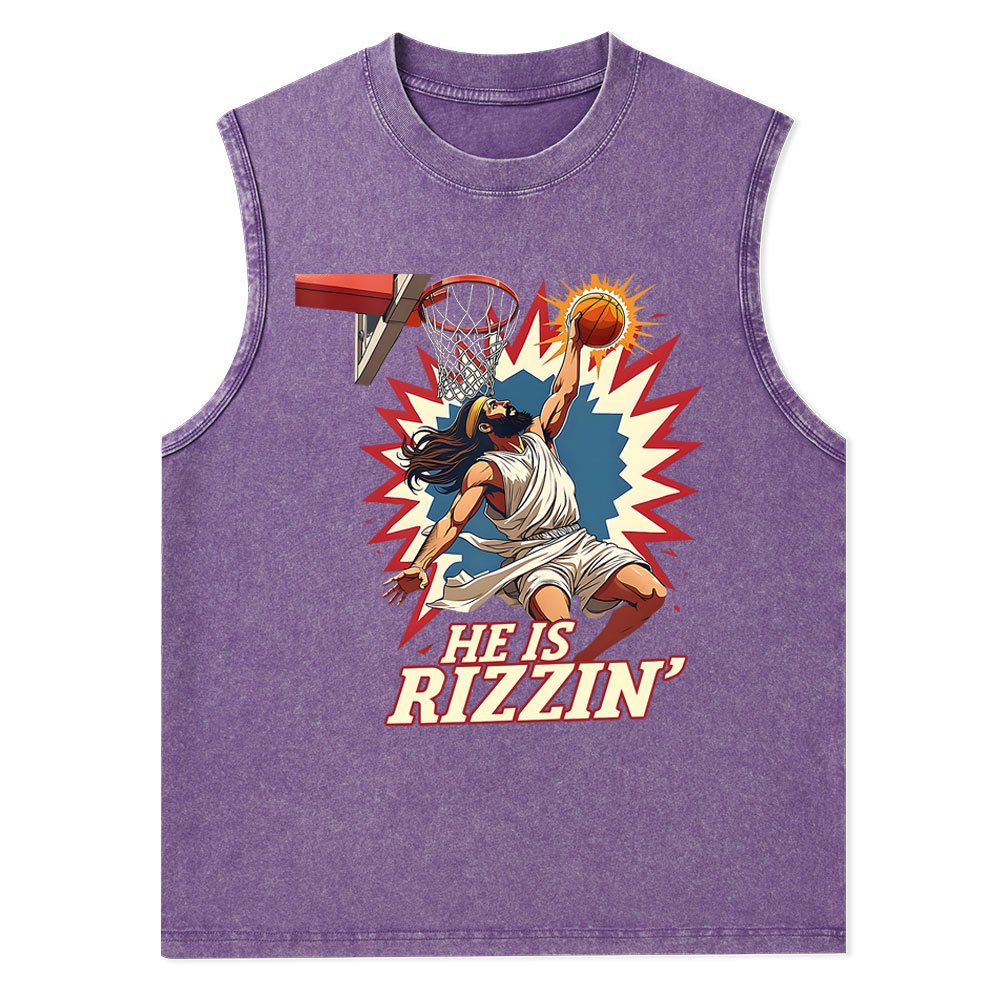 He Is Rizzen Jesus Christian Washed Tank Top