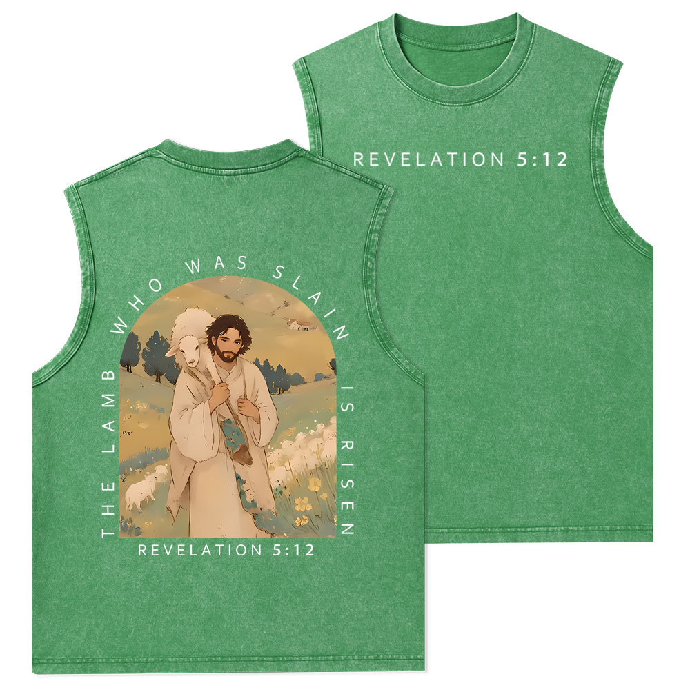 The Lamb Who Was Slain Is Risen Christian Washed Tank Top