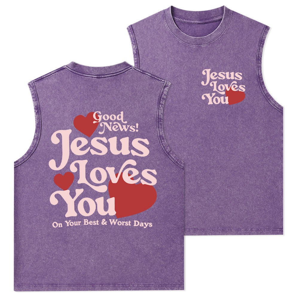 Good News Jesus Loves You Christian Washed Tank Top