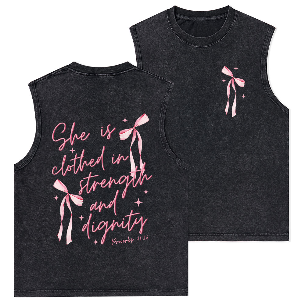 She Is Clothed In Strength And Dignity Christian Washed Tank Top