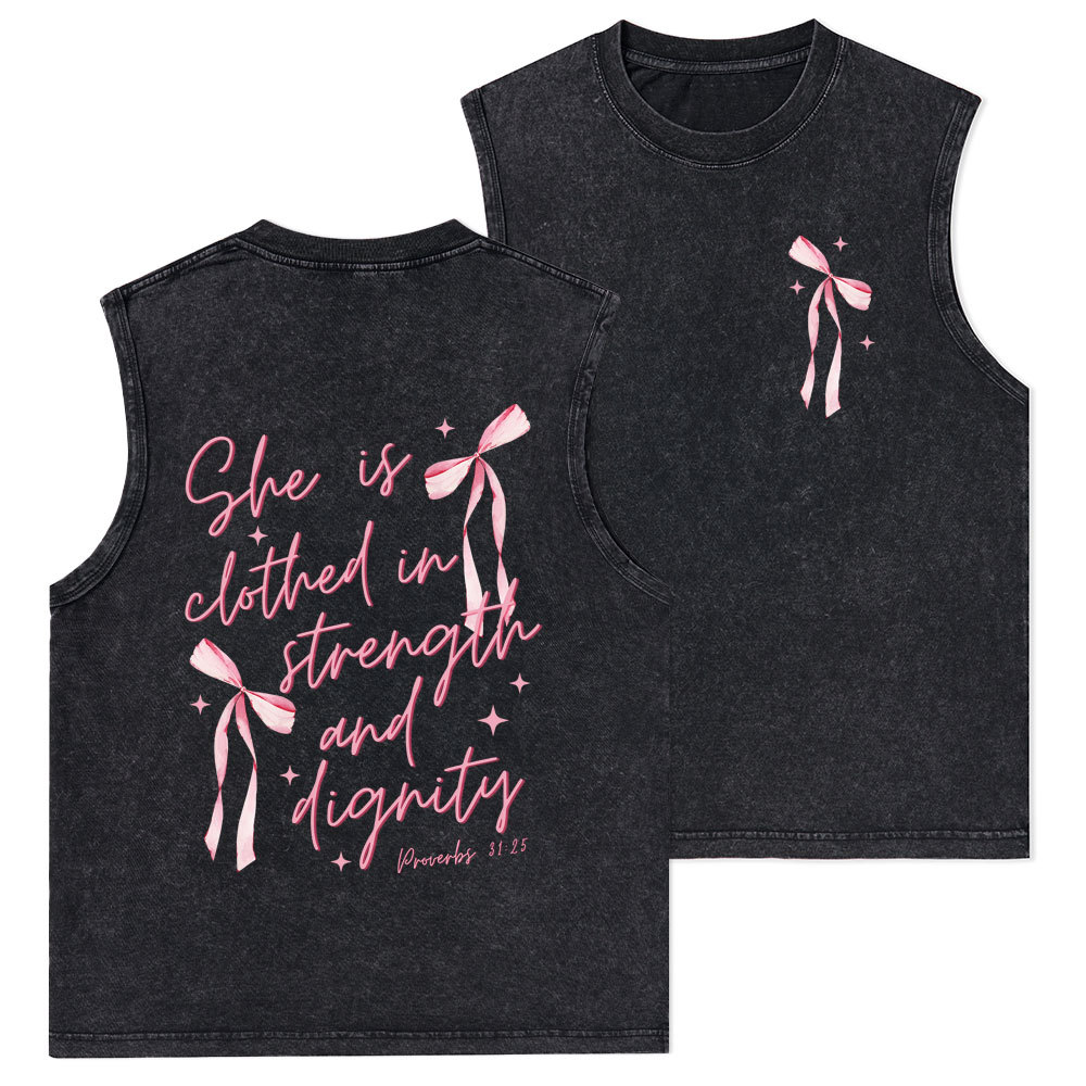 She Is Clothed In Strength And Dignity Christian Washed Tank Top