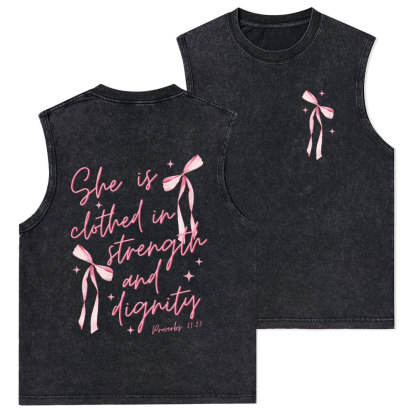 She Is Clothed In Strength And Dignity Christian Washed Tank Top