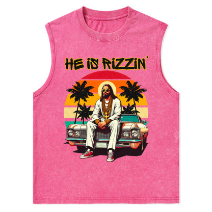 He Is Rizzen Christian Washed Tank Top