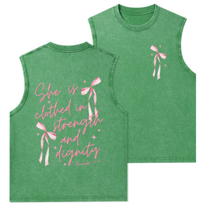 She Is Clothed In Strength And Dignity Christian Washed Tank Top