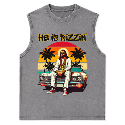 He Is Rizzen Christian Washed Tank Top