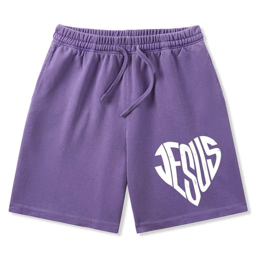 Jesus In My Hearts Christian Washed Shorts