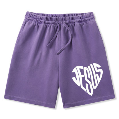 Jesus In My Hearts Christian Washed Shorts