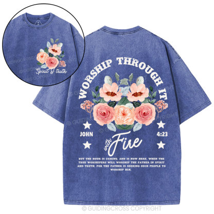Worship Through It Christian Washed T-Shirt