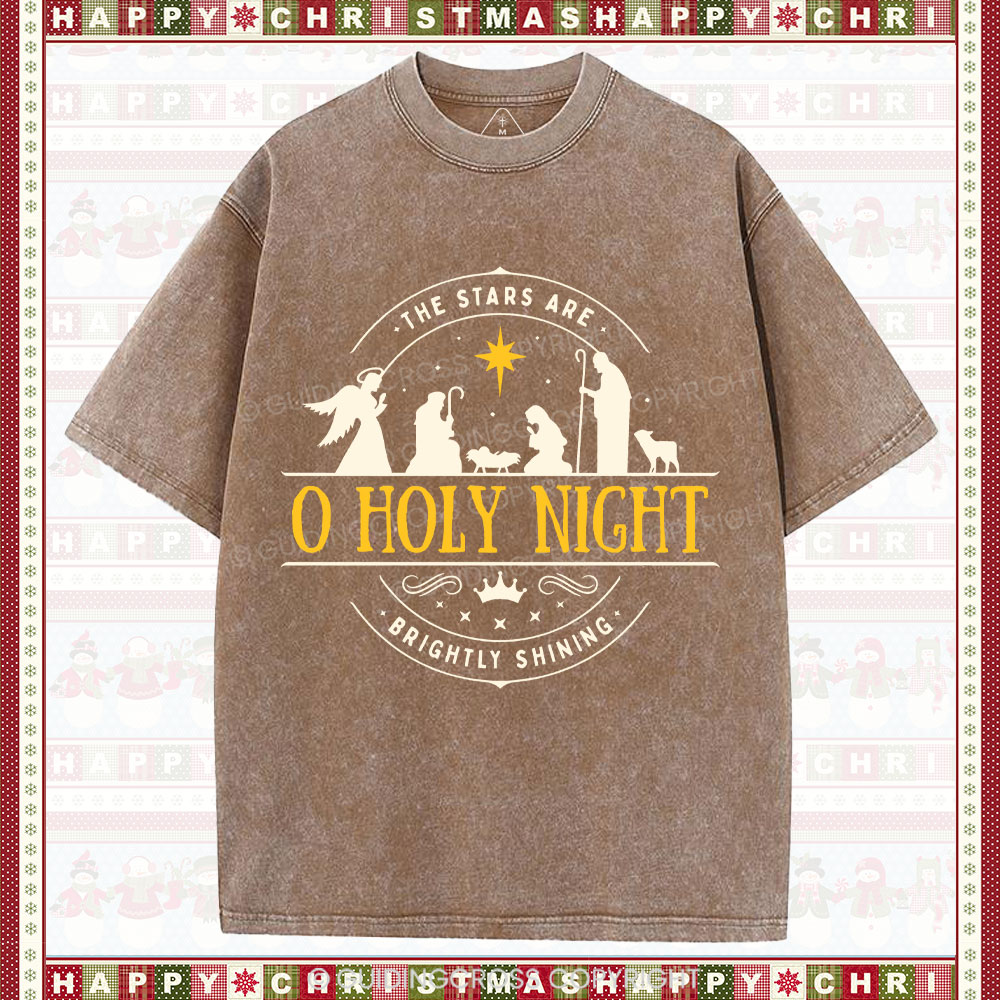 O Holy Night Christian Washed Christmas T-Shirt