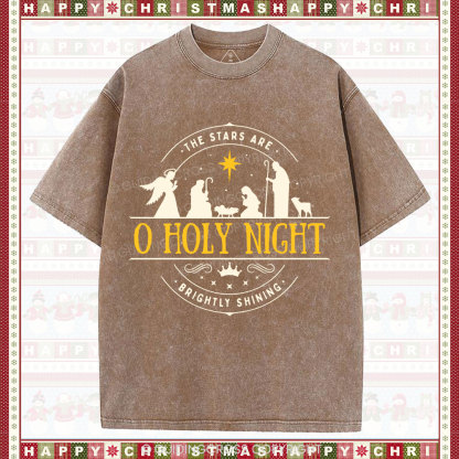 O Holy Night Christian Washed Christmas T-Shirt