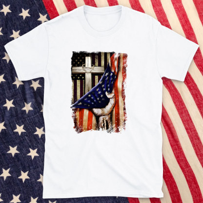 The Cross And America Flag Christian T-Shirt