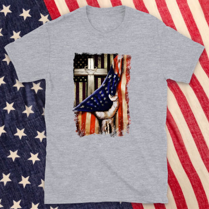 The Cross And America Flag Christian T-Shirt
