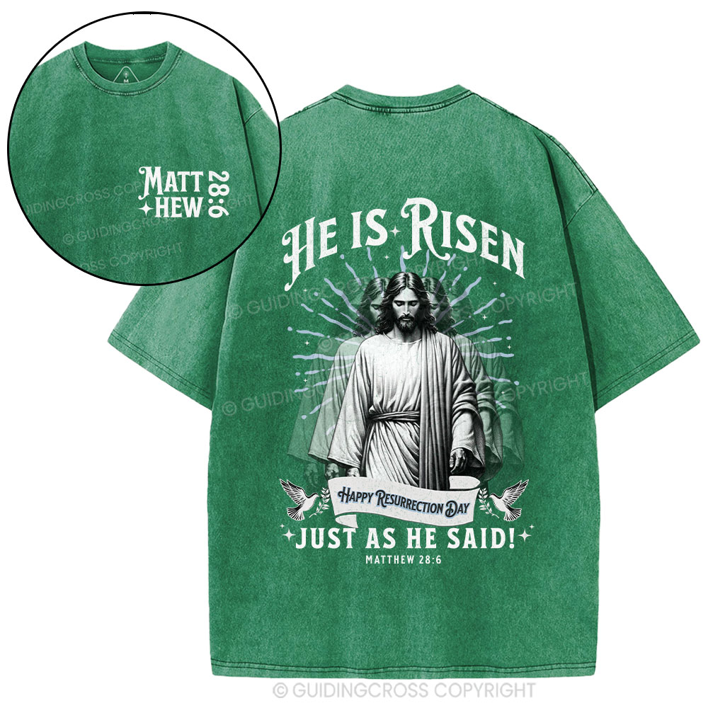 He Is Risen Christian Washed T-Shirt