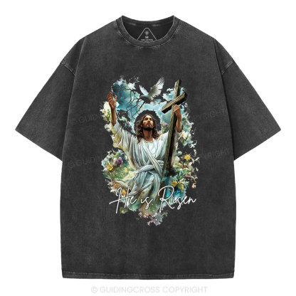 He Is Risen Christian Washed T-Shirt