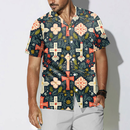 Boho Floral Cross Christian Hawaiian Shirt