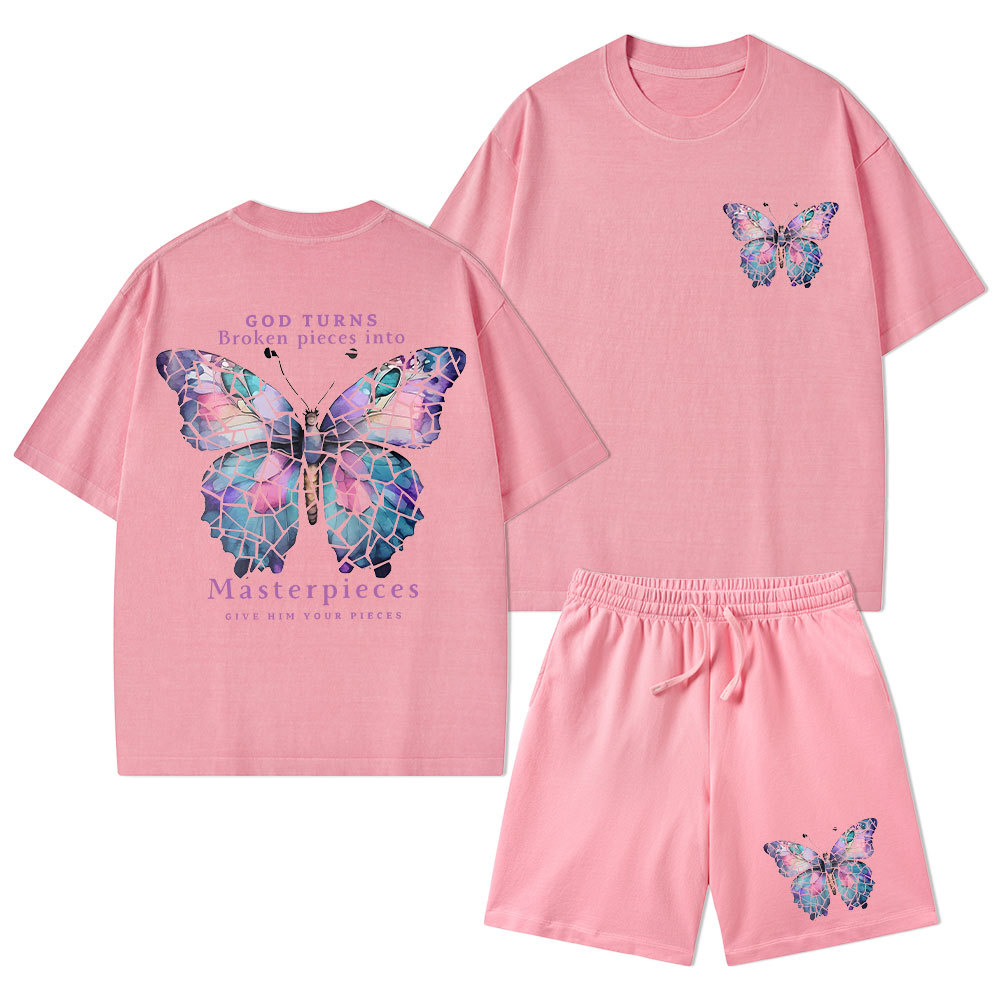 God Turns Broken Pieces Into Masterpieces Christian Washed T-Shirt & Shorts