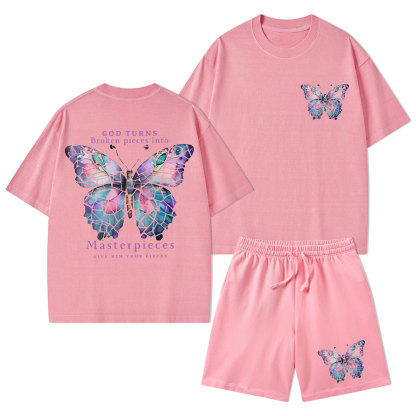 God Turns Broken Pieces Into Masterpieces Christian Washed T-Shirt & Shorts