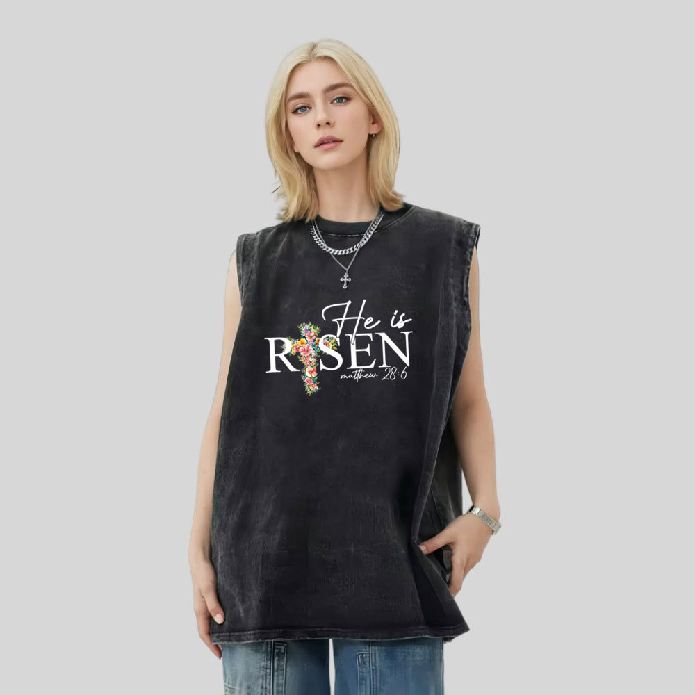 He Is Risen Christian Washed Tank Top
