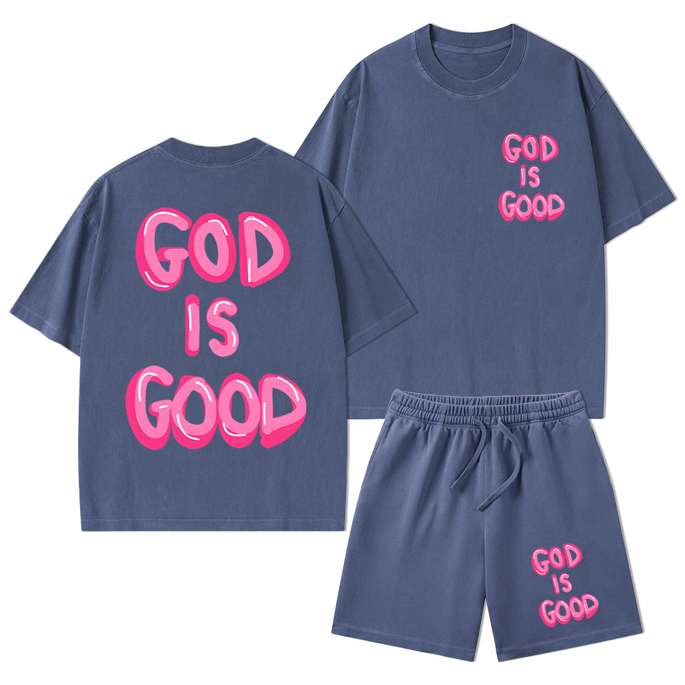 God Is Good Christian Washed T-Shirt & Shorts