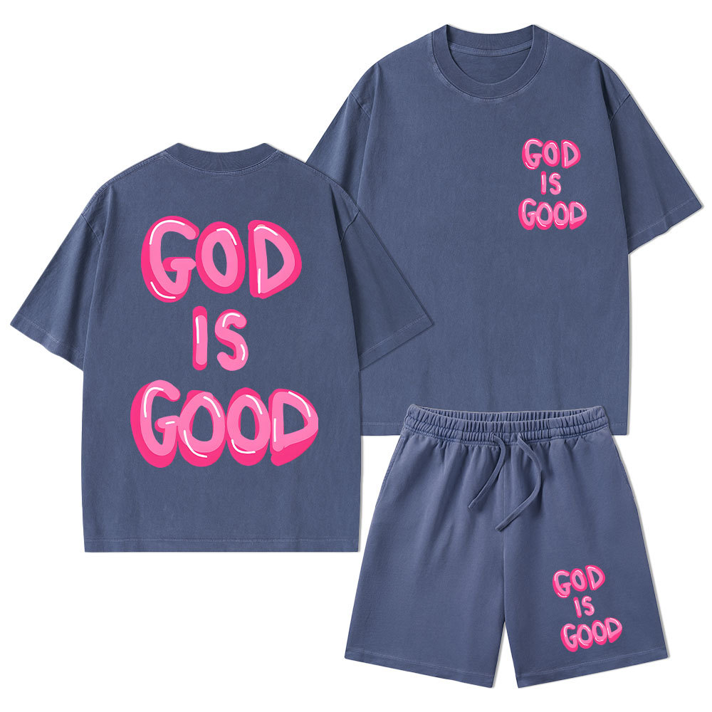 God Is Good Christian Washed T-Shirt & Shorts