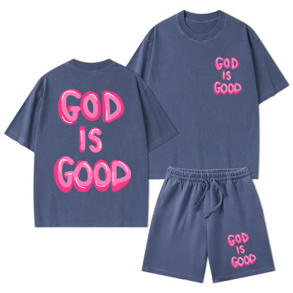 God Is Good Christian Washed T-Shirt & Shorts