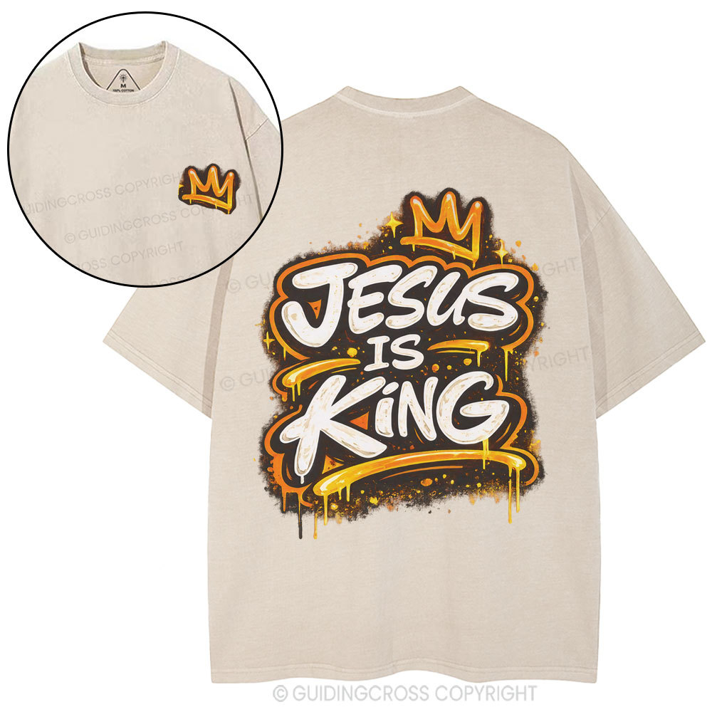 Jesus Is King Street Christian Washed T-Shirt