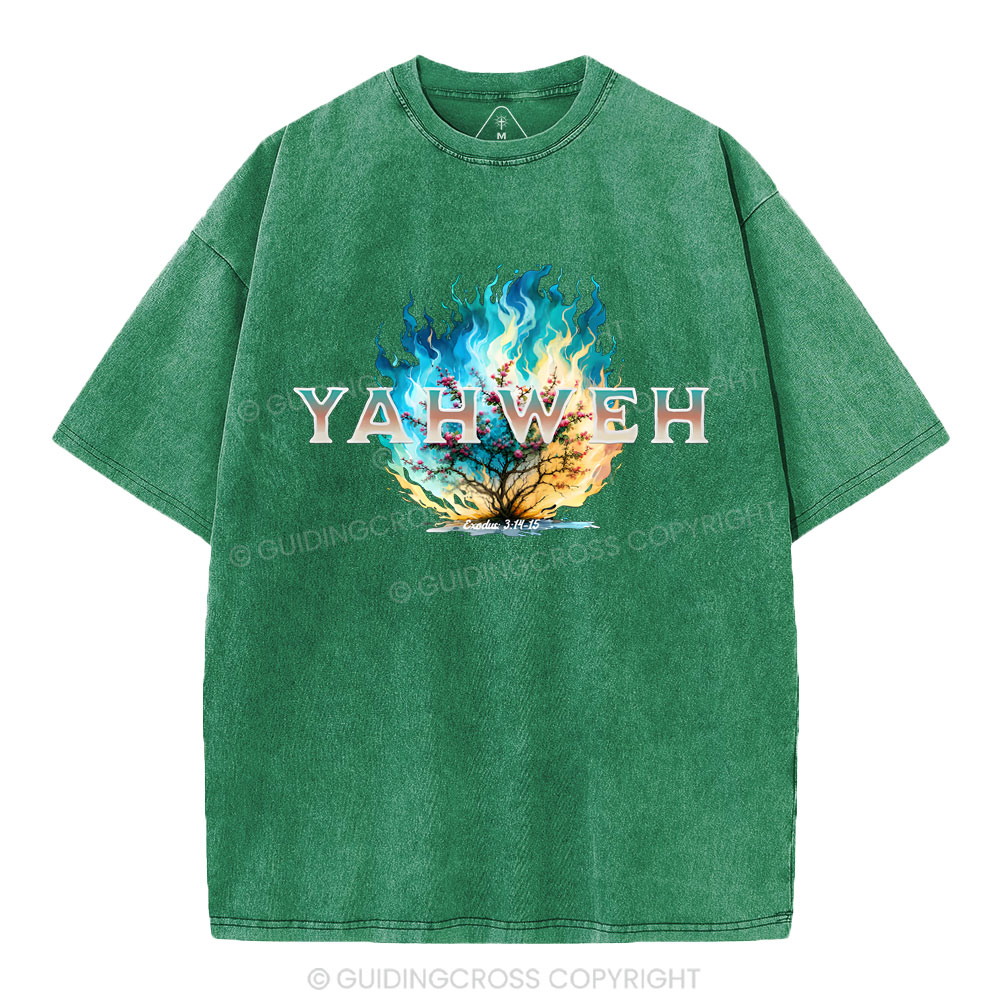 Yahweh Burning Bush Christian Washed T-Shirt