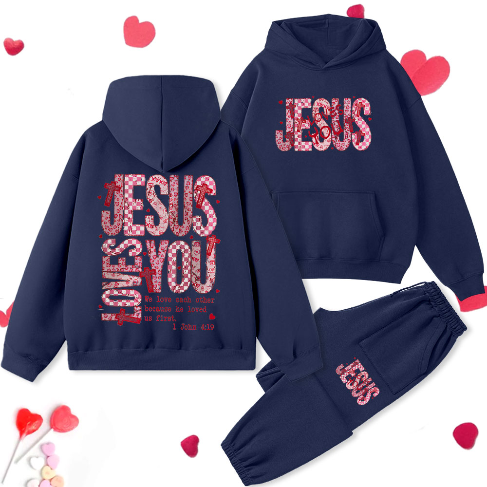 Jesus Loves You Christian Premium Fleece Hoodie Set
